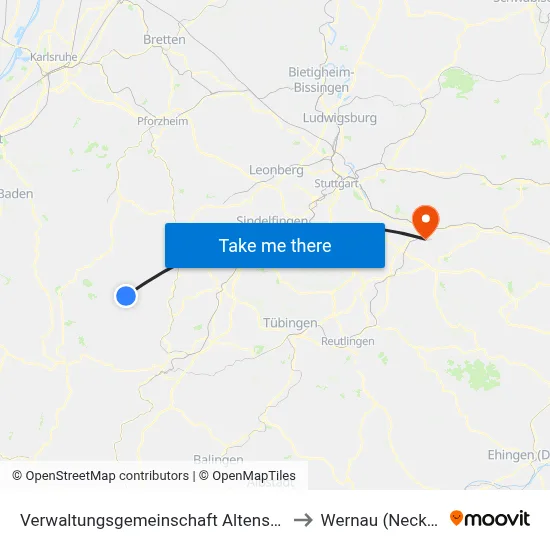 Verwaltungsgemeinschaft Altensteig to Wernau (Neckar) map