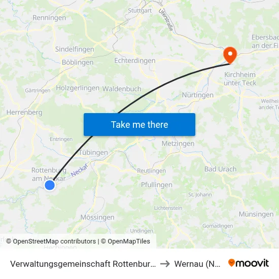 Verwaltungsgemeinschaft Rottenburg am Neckar to Wernau (Neckar) map