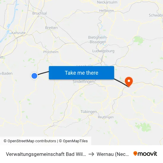 Verwaltungsgemeinschaft Bad Wildbad to Wernau (Neckar) map