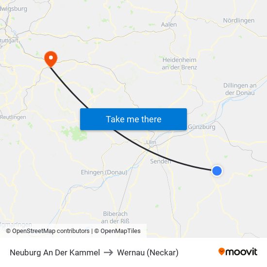 Neuburg An Der Kammel to Wernau (Neckar) map