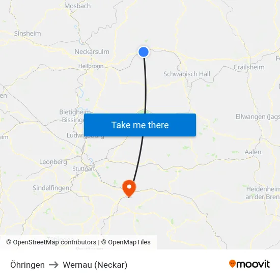Öhringen to Wernau (Neckar) map