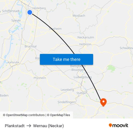 Plankstadt to Wernau (Neckar) map