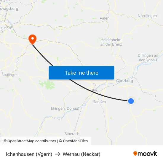 Ichenhausen (Vgem) to Wernau (Neckar) map