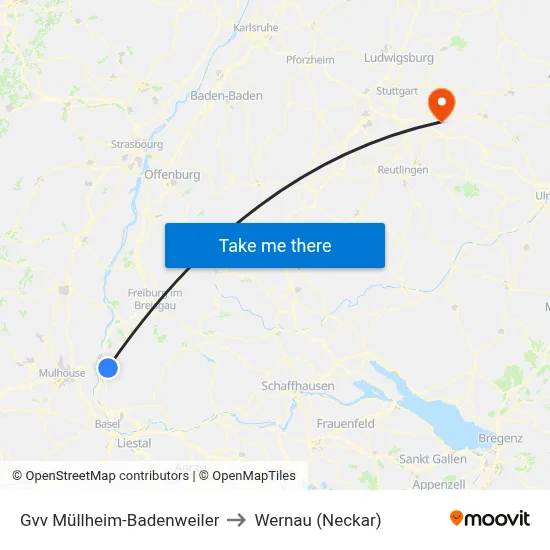 Gvv Müllheim-Badenweiler to Wernau (Neckar) map