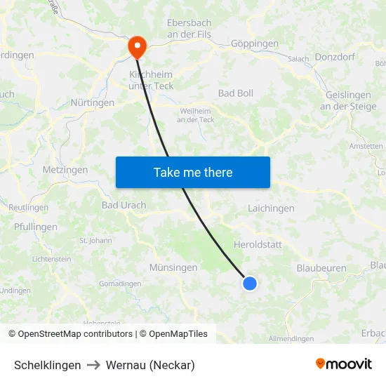Schelklingen to Wernau (Neckar) map