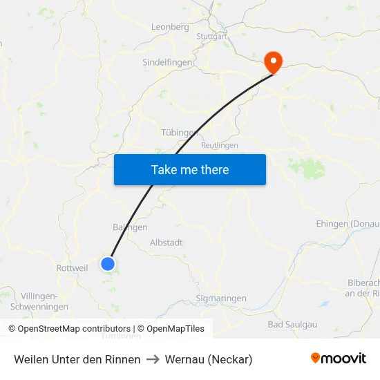 Weilen Unter den Rinnen to Wernau (Neckar) map