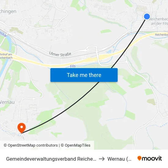 Gemeindeverwaltungsverband Reichenbach An Der Fils to Wernau (Neckar) map