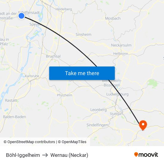 Böhl-Iggelheim to Wernau (Neckar) map