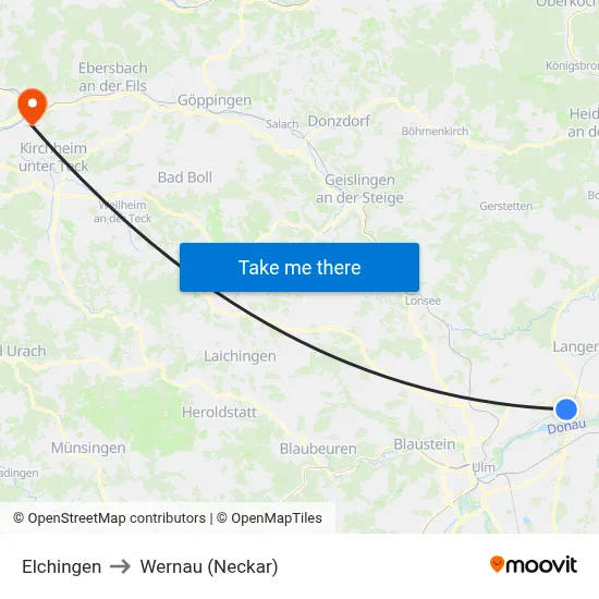 Elchingen to Wernau (Neckar) map