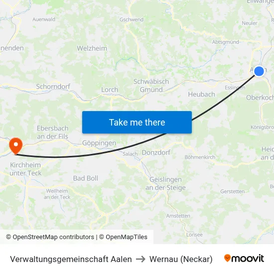 Verwaltungsgemeinschaft Aalen to Wernau (Neckar) map