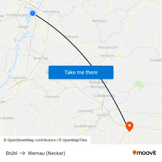Brühl to Wernau (Neckar) map