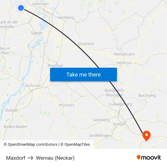 Maxdorf to Wernau (Neckar) map