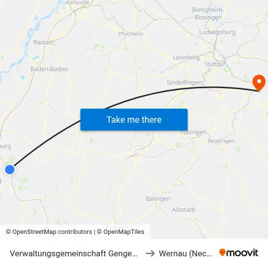 Verwaltungsgemeinschaft Gengenbach to Wernau (Neckar) map