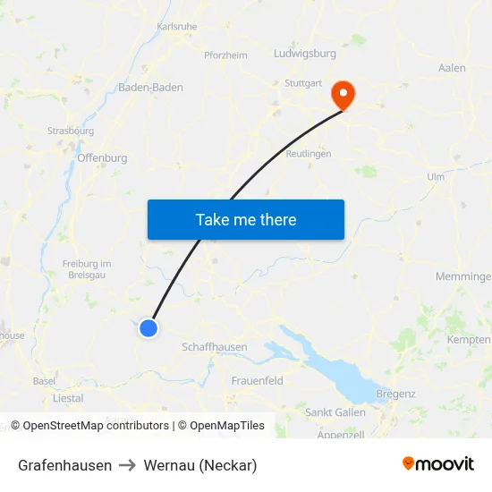 Grafenhausen to Wernau (Neckar) map