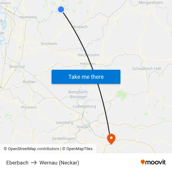 Eberbach to Wernau (Neckar) map