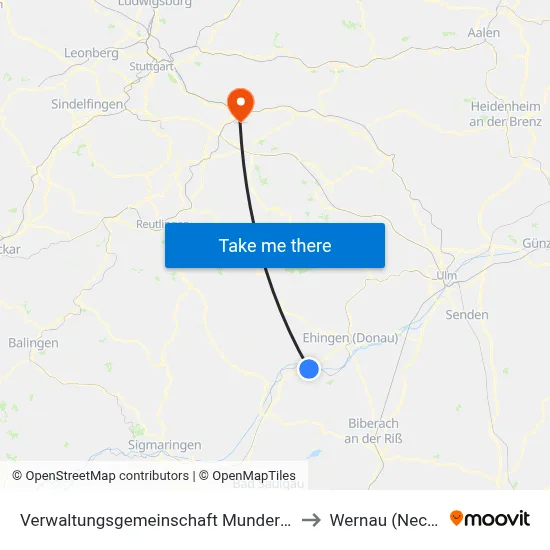 Verwaltungsgemeinschaft Munderkingen to Wernau (Neckar) map