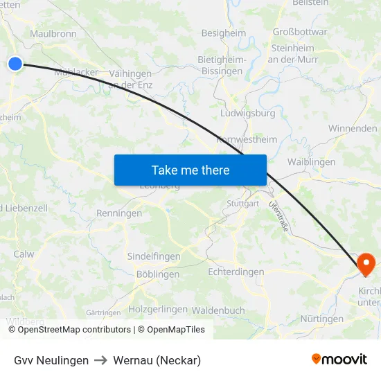 Gvv Neulingen to Wernau (Neckar) map
