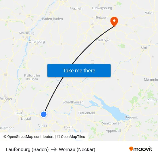 Laufenburg (Baden) to Wernau (Neckar) map