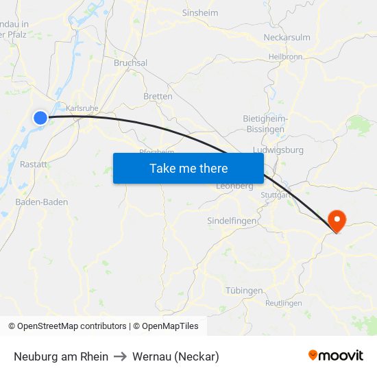 Neuburg am Rhein to Wernau (Neckar) map