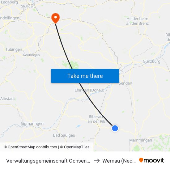 Verwaltungsgemeinschaft Ochsenhausen to Wernau (Neckar) map