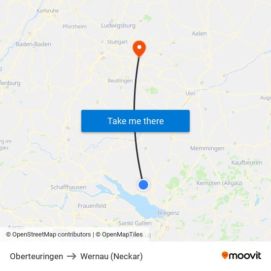 Oberteuringen to Wernau (Neckar) map