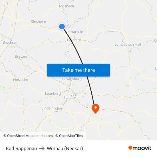 Bad Rappenau to Wernau (Neckar) map