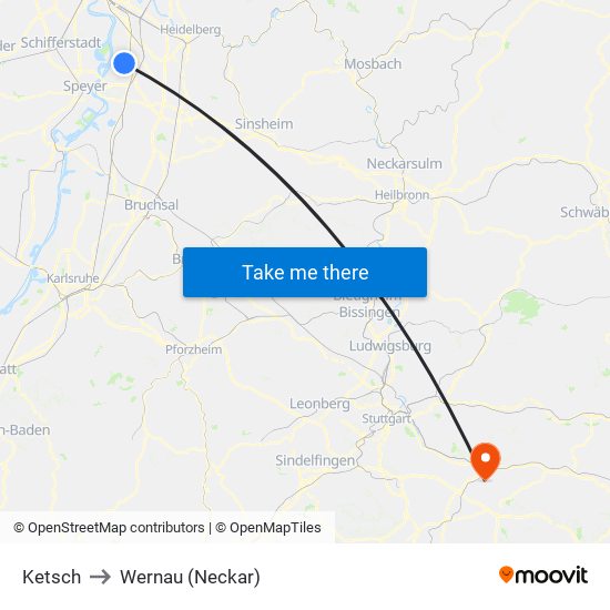 Ketsch to Wernau (Neckar) map