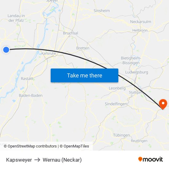 Kapsweyer to Wernau (Neckar) map