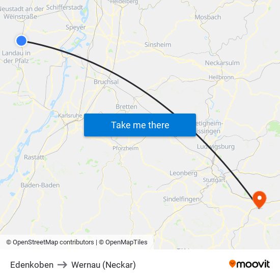 Edenkoben to Wernau (Neckar) map