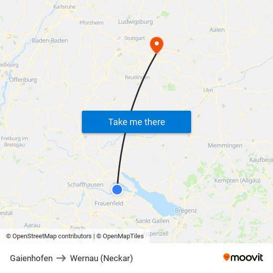 Gaienhofen to Wernau (Neckar) map