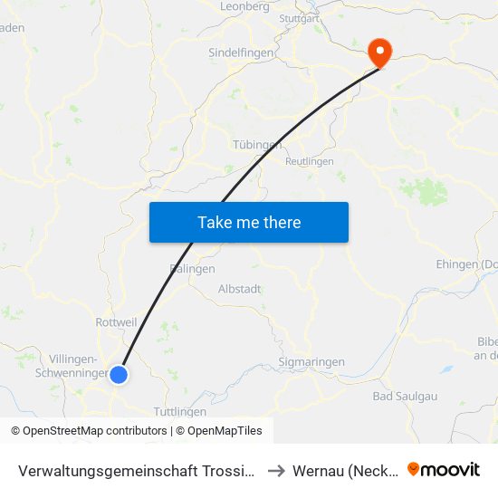 Verwaltungsgemeinschaft Trossingen to Wernau (Neckar) map