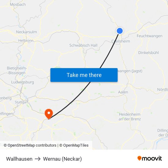 Wallhausen to Wernau (Neckar) map
