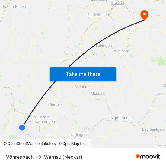 Vöhrenbach to Wernau (Neckar) map