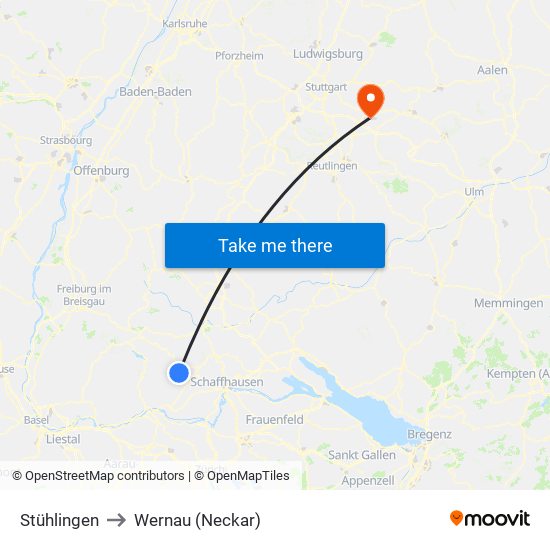 Stühlingen to Wernau (Neckar) map