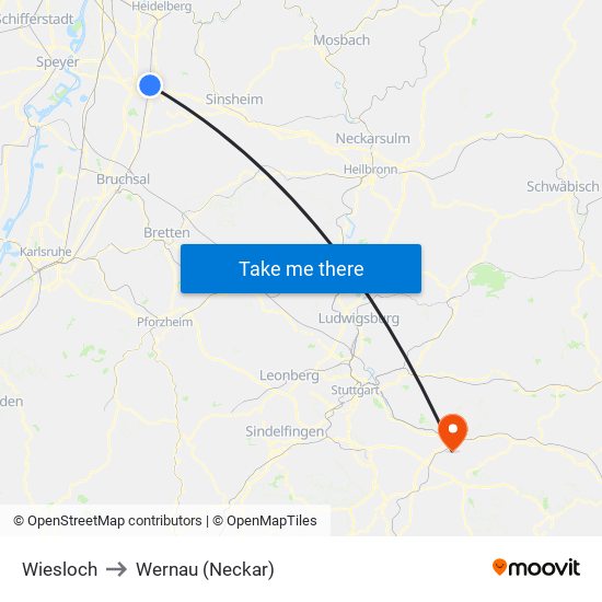 Wiesloch to Wernau (Neckar) map