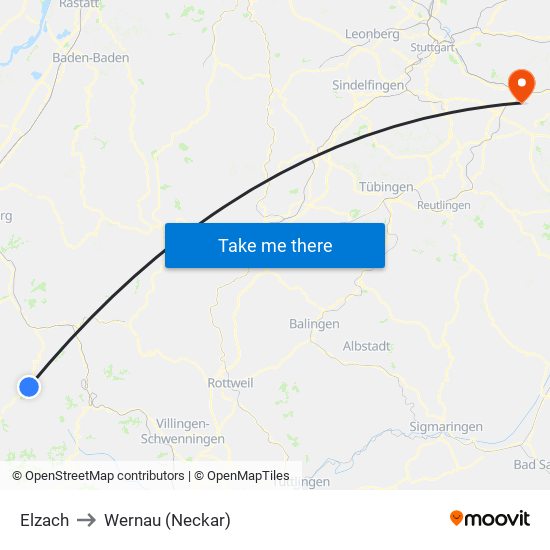 Elzach to Wernau (Neckar) map