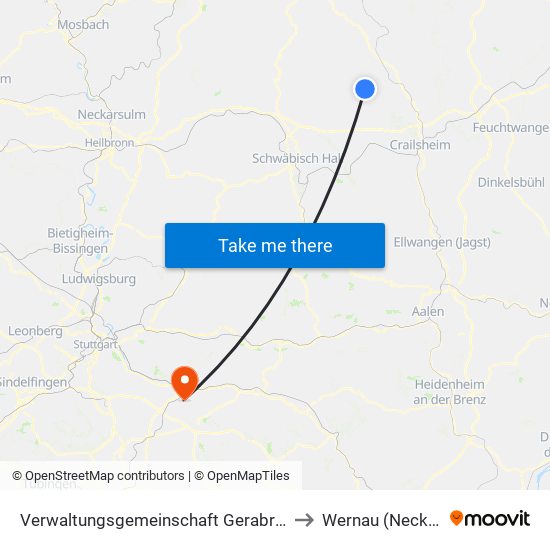 Verwaltungsgemeinschaft Gerabronn to Wernau (Neckar) map