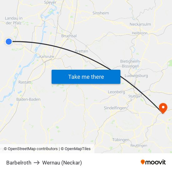 Barbelroth to Wernau (Neckar) map