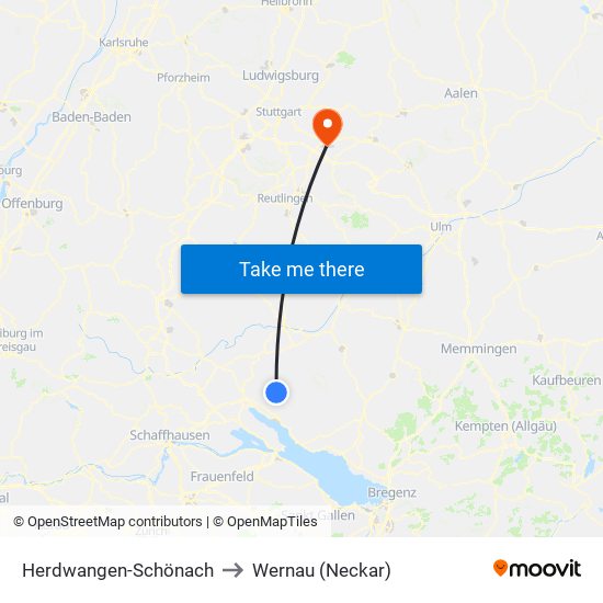 Herdwangen-Schönach to Wernau (Neckar) map