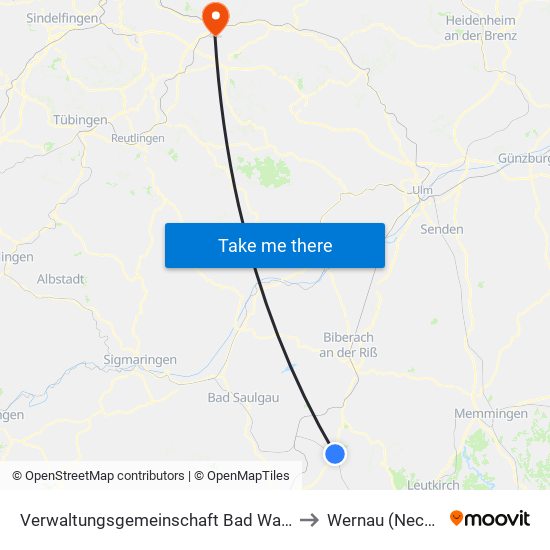 Verwaltungsgemeinschaft Bad Waldsee to Wernau (Neckar) map