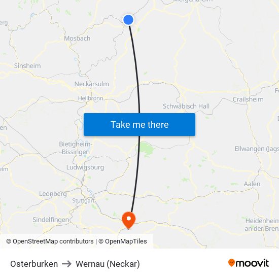 Osterburken to Wernau (Neckar) map