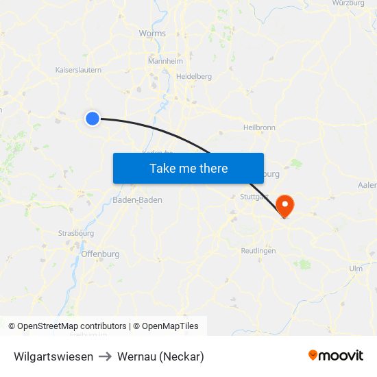 Wilgartswiesen to Wernau (Neckar) map