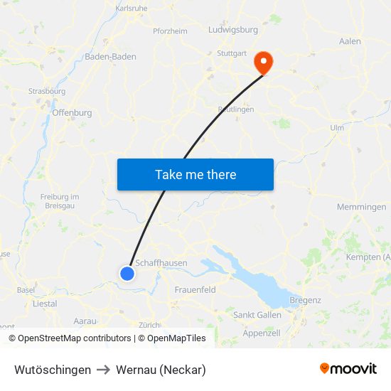 Wutöschingen to Wernau (Neckar) map