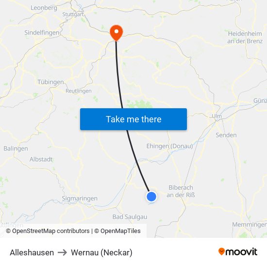 Alleshausen to Wernau (Neckar) map