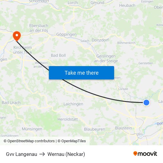 Gvv Langenau to Wernau (Neckar) map