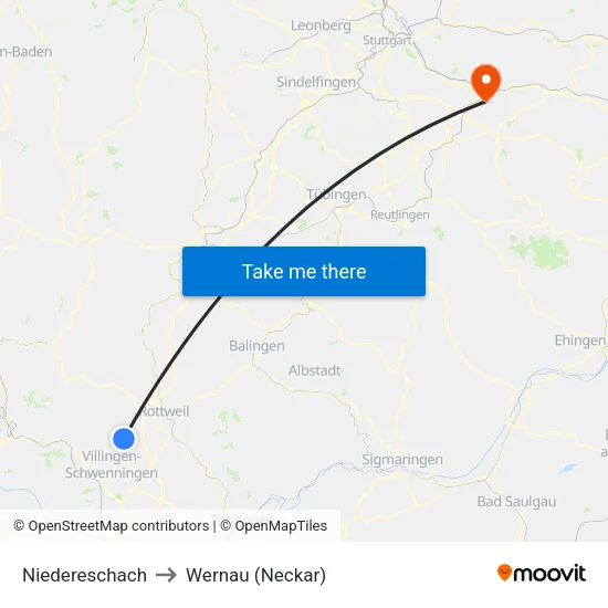 Niedereschach to Wernau (Neckar) map