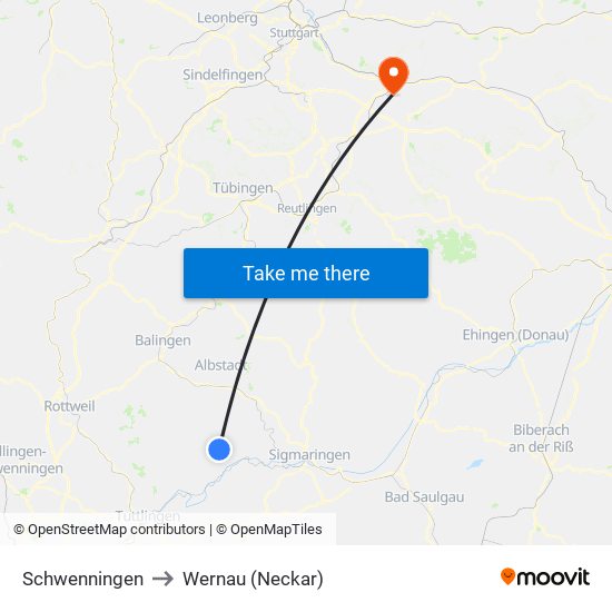 Schwenningen to Wernau (Neckar) map