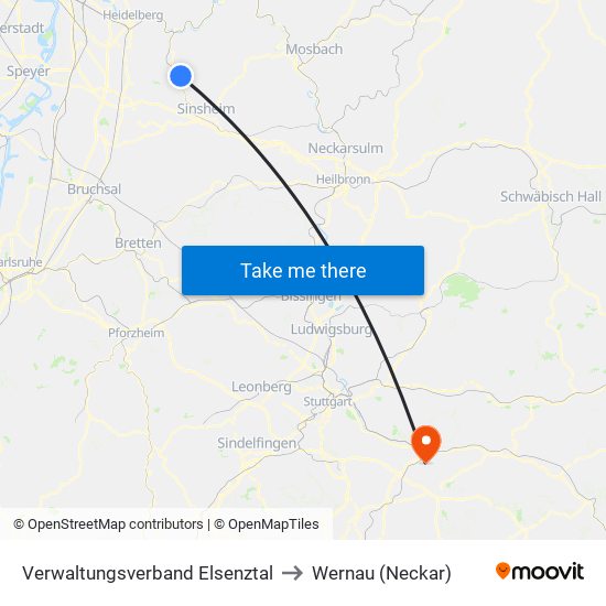 Verwaltungsverband Elsenztal to Wernau (Neckar) map