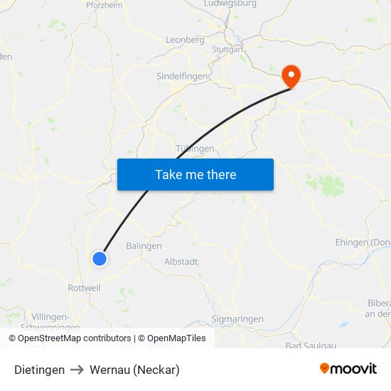 Dietingen to Wernau (Neckar) map