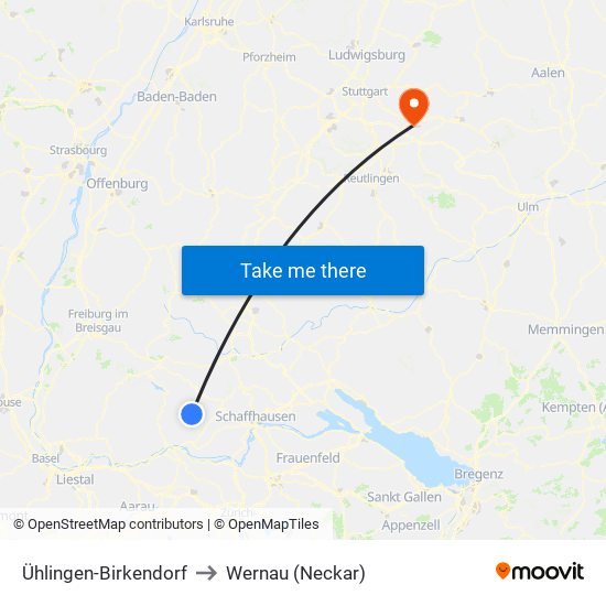 Ühlingen-Birkendorf to Wernau (Neckar) map